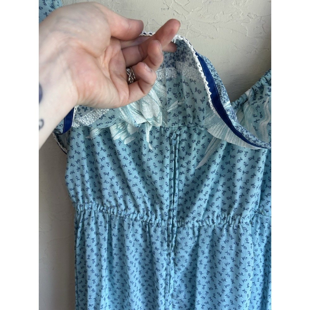 Vintage 1970s Jody California Maxi Dress 12 Ruffle Romantic Boho Empire Calico - Picture 10 of 11
